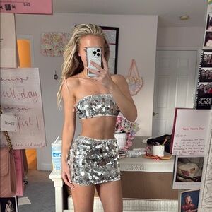 SHEIN Silver Sequin Mini Skirt Set